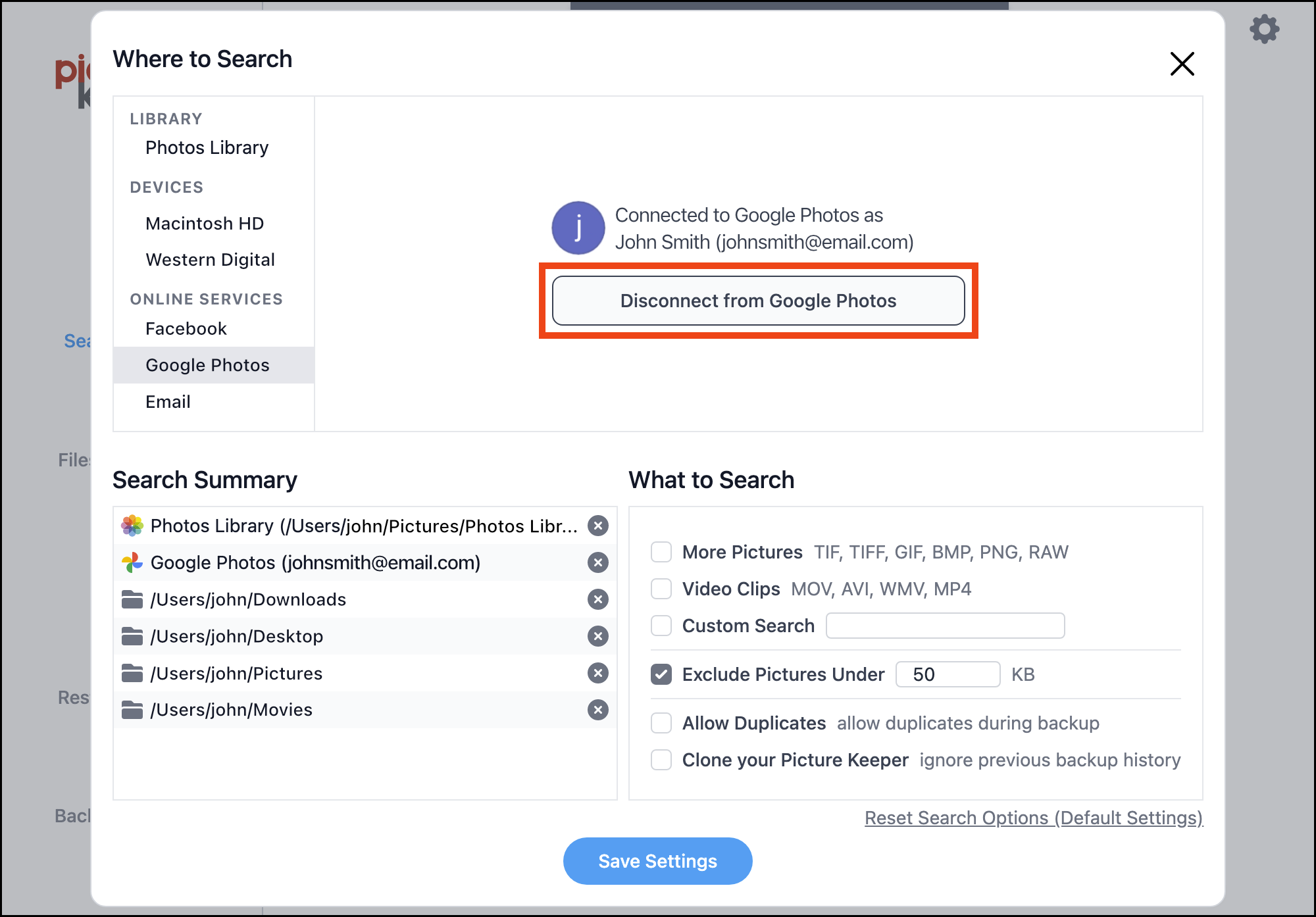 Search Options > Google Photos Connected 02 > Disconnect from Google Photos.png