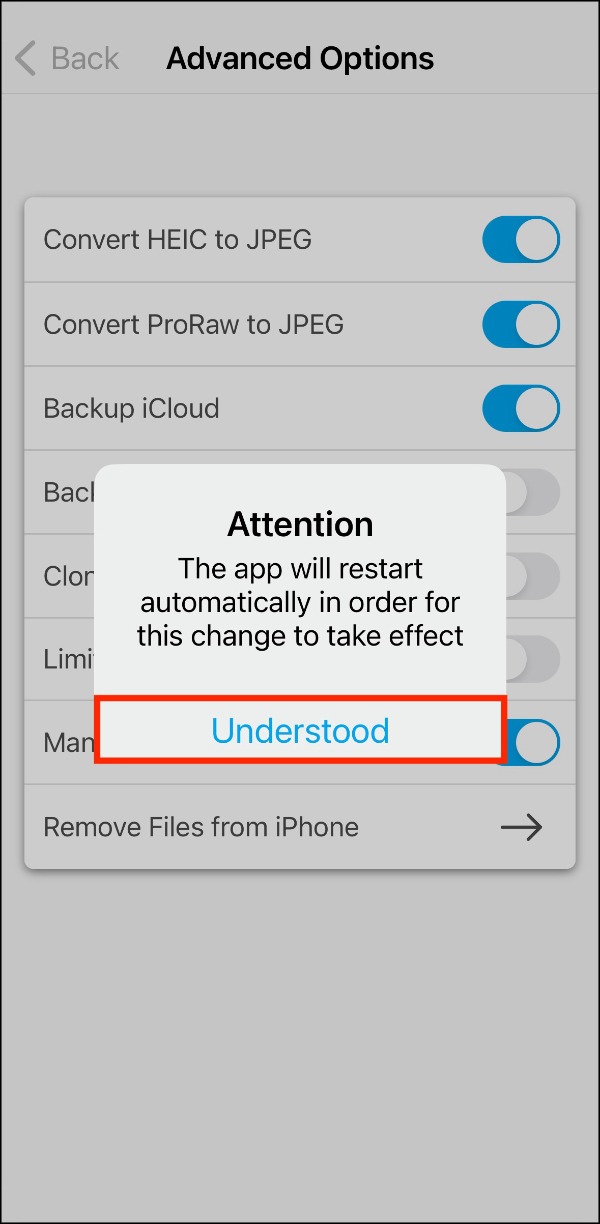 Advanced Options > Manual Backup Mode > Attention > Understood.jpeg