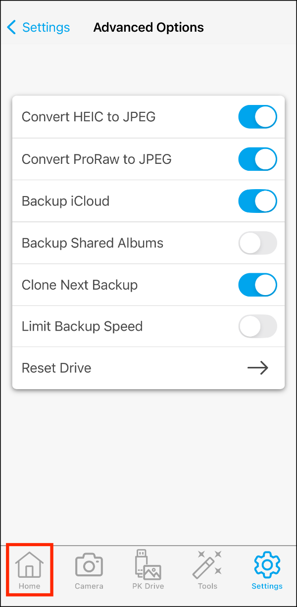 Advanced Options > Clone Next Backup On > Home (non device specific).PNG