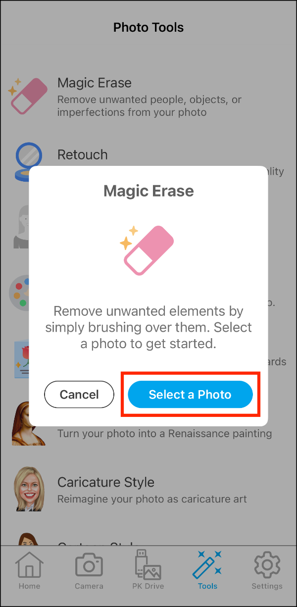 Photo Tools > Magic Erase Prompt > Select a Photo.PNG