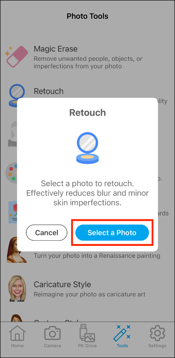 Photo Tools > Retouch Prompt > Select a Photo.PNG