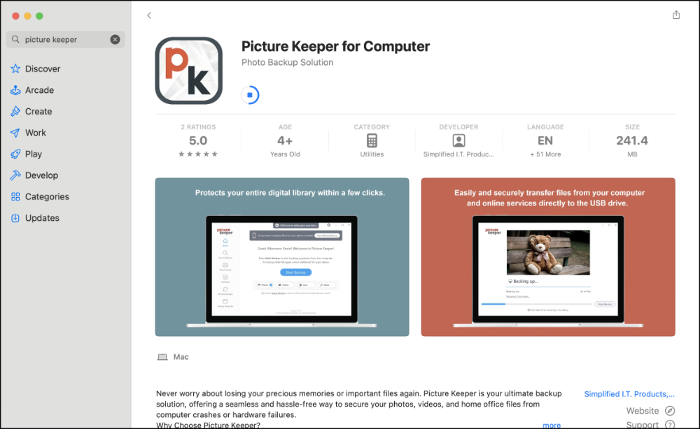 Mac App Store > Picture Keeper > Installing.png