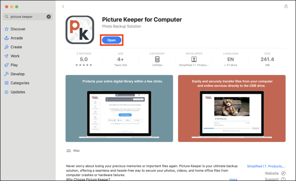 Mac App Store > Picture Keeper > Open.png