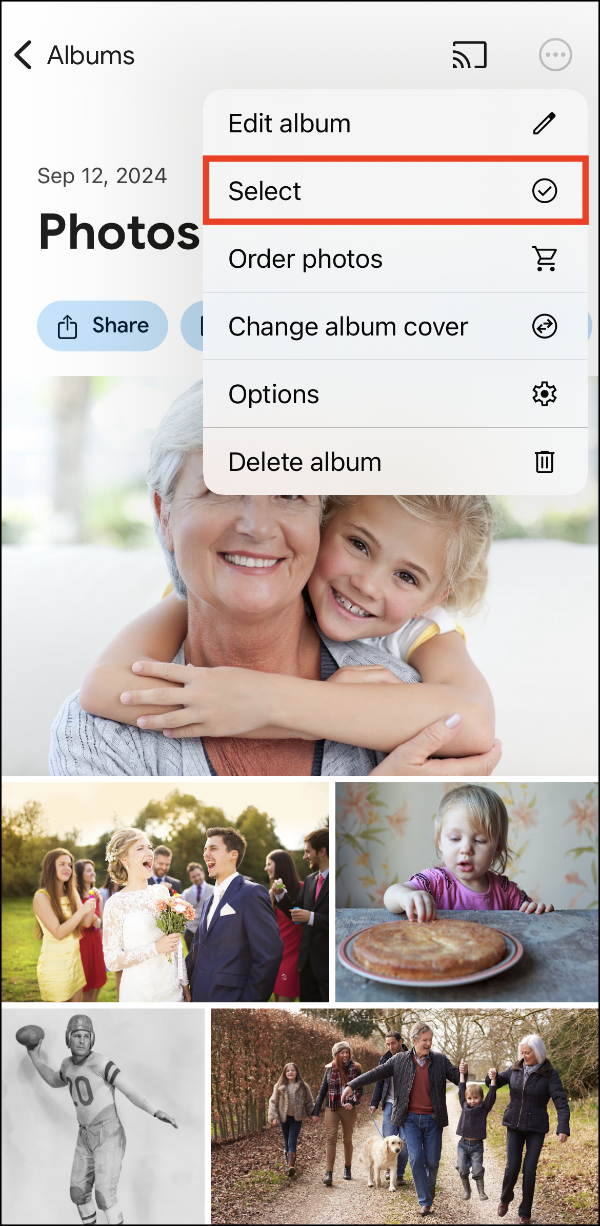 Google Photos > Album > More Menu > Select.PNG