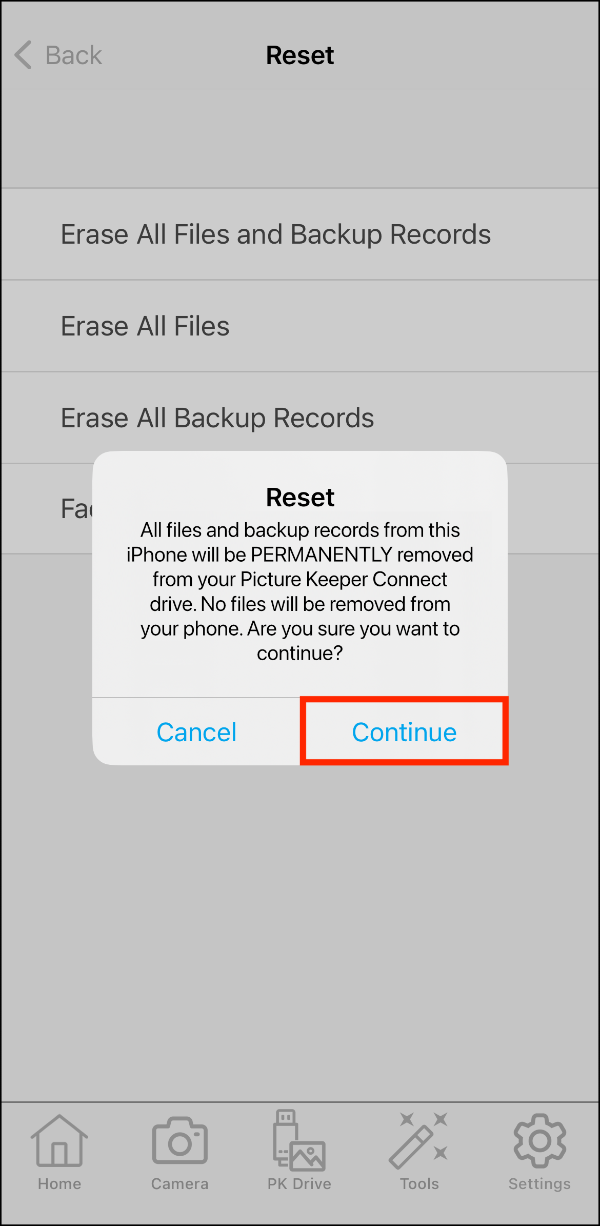 Reset Drive > Erase All Files and Backup Records Prompt > Continue (non device specific).PNG