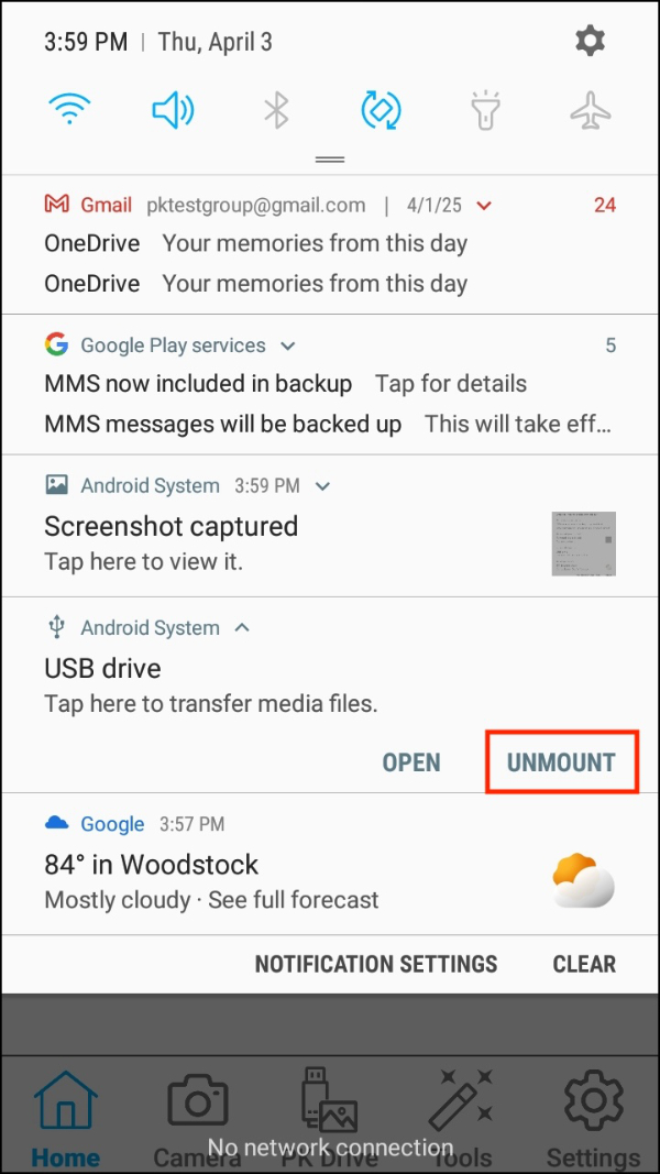 Notifications > USB drive Open > Unmount.jpg