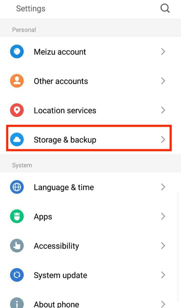 Android Settings 02 > Storage & backup
