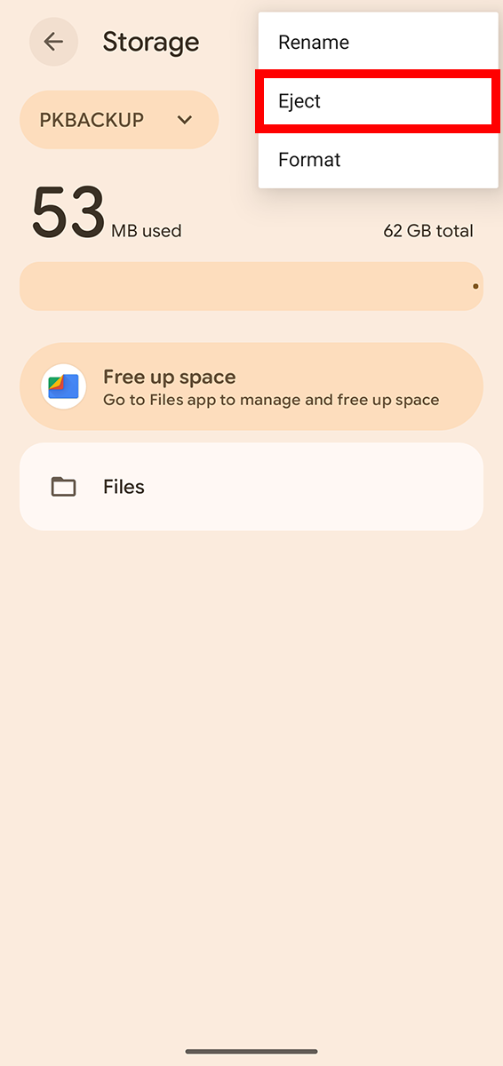 More menu with Eject highlighted