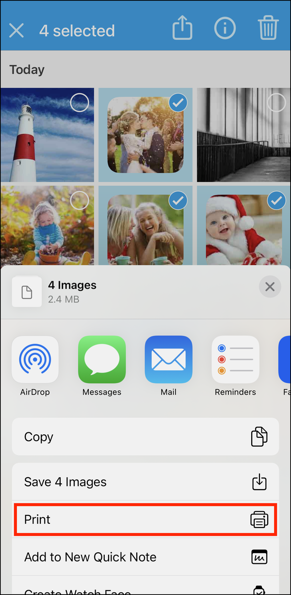 Share Menu > Print