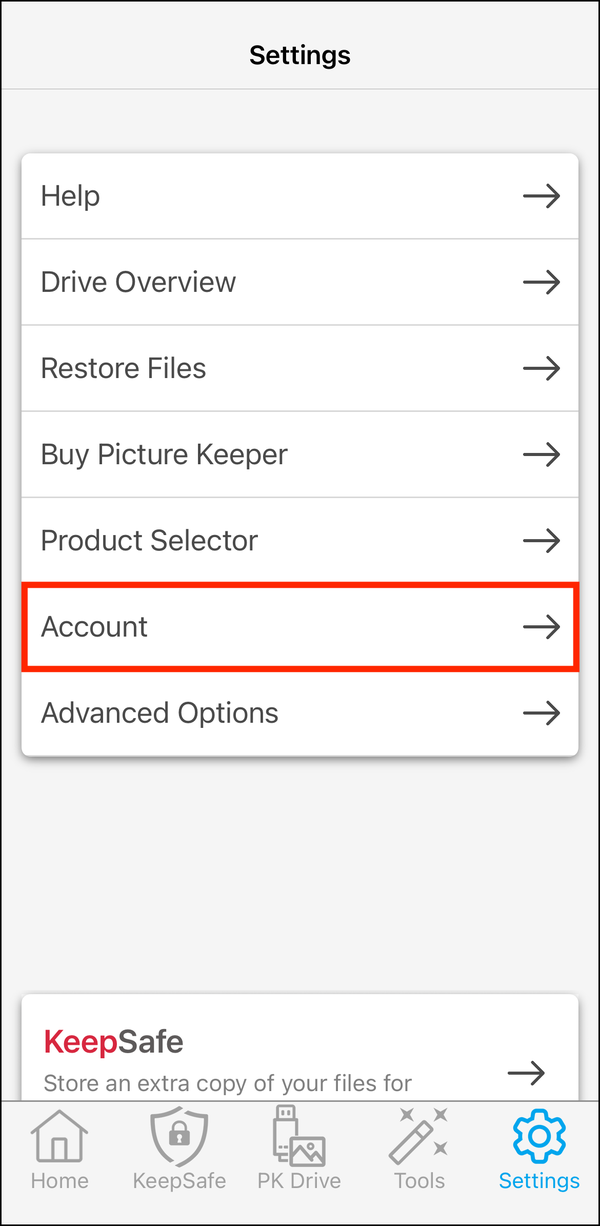 Settings > Account