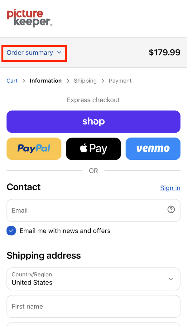 Checkout > Order summary (phone)
