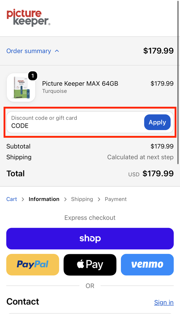 Checkout > Discount code (phone)