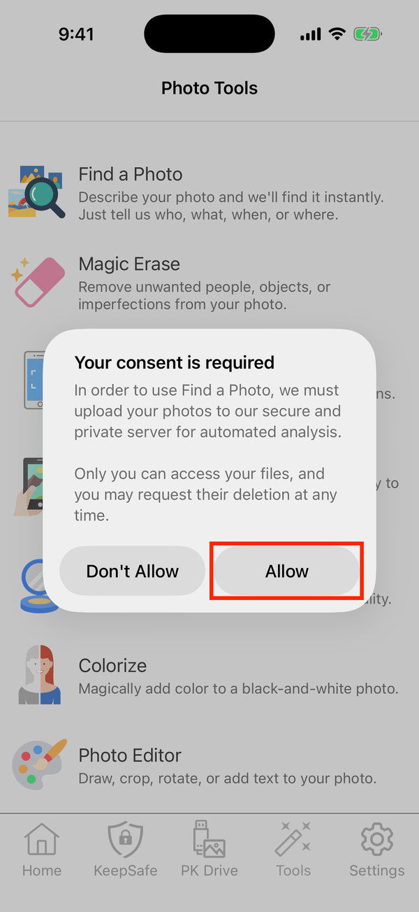 Your consent is required, with Allow highlighted