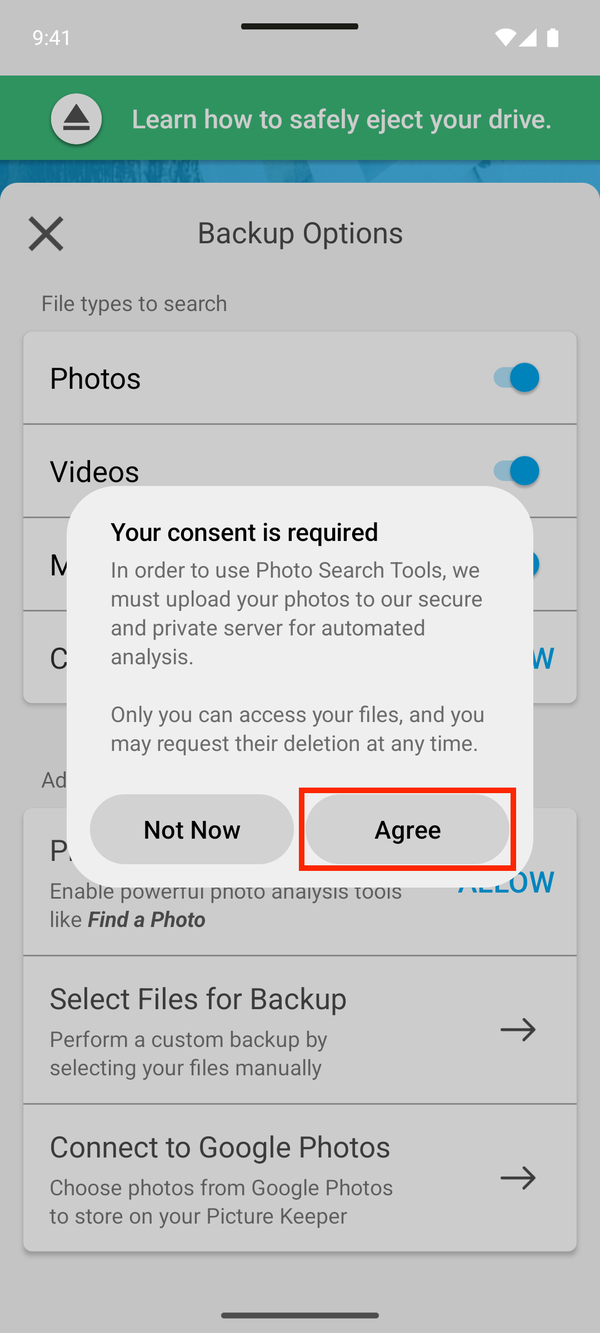 Your consent is required, with Agree highlighted