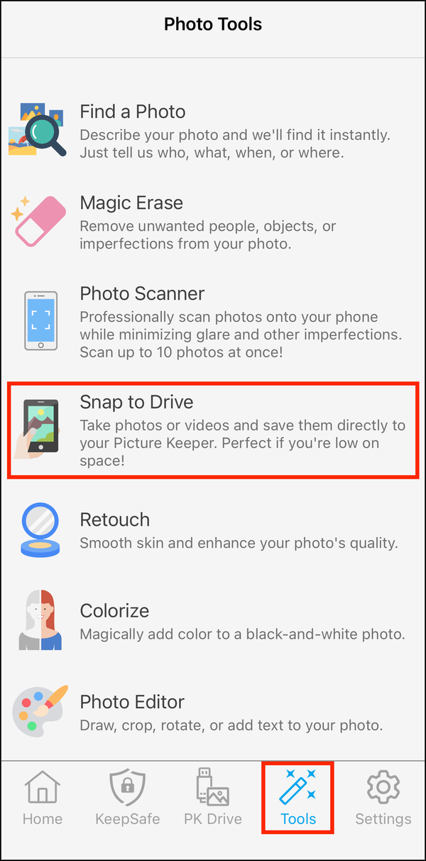 The Tools tab, with Snap to Drive highlighted