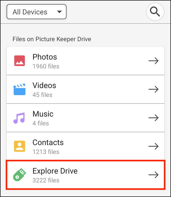 PK Drive with Explore Drive highlighted