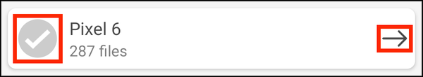 A device in the restore list, with its checkmark and arrow highlighted