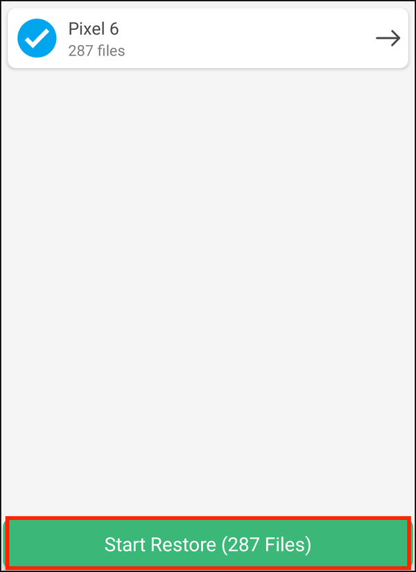 Start Restore highlighted