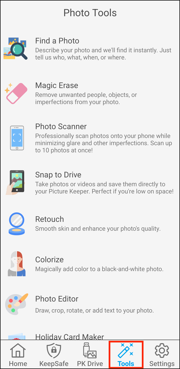 Photo Tools with the Tools tab highlighted