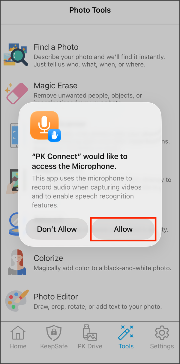 Microphone permission prompt with Allow highlighted