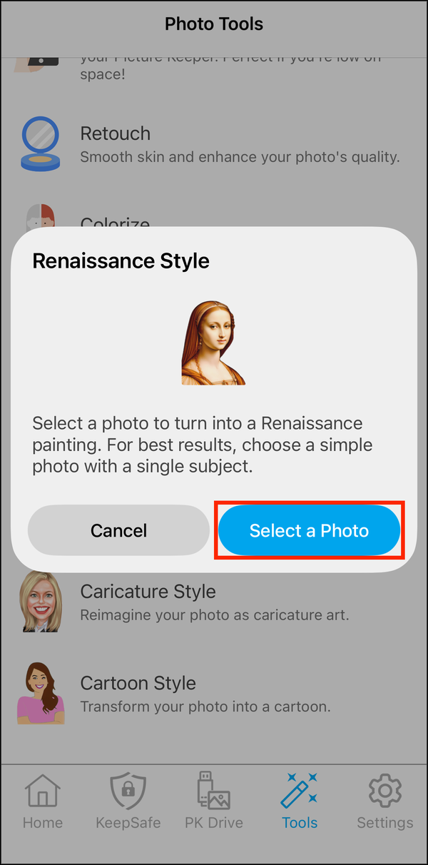 Renaissance Style card with Select a Photo highlighted