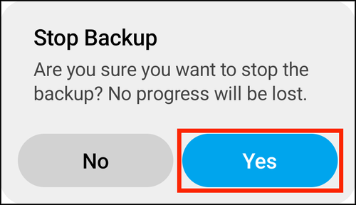 Stop Backup alert with Yes highlighted